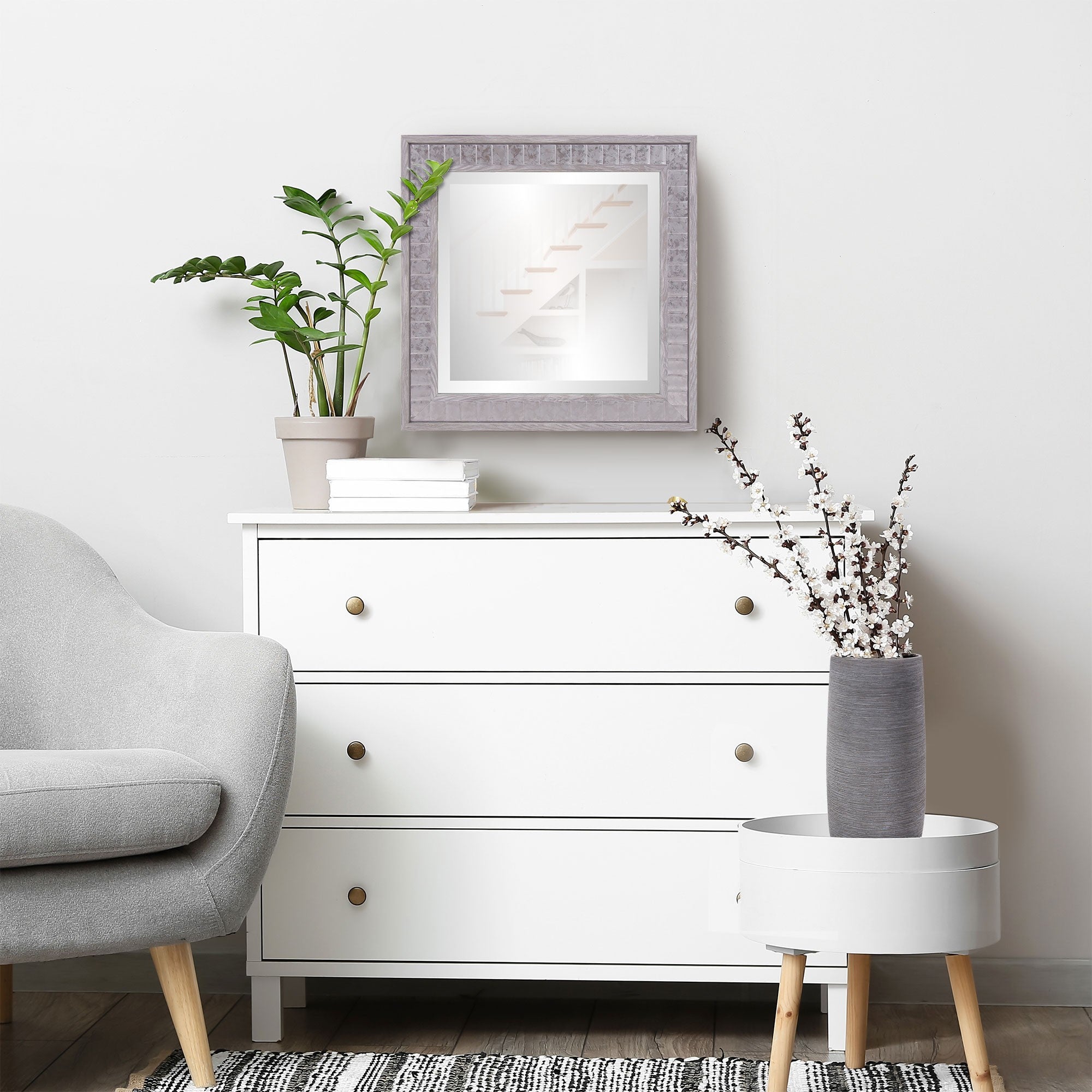 暖灰色仿木方形鏡子