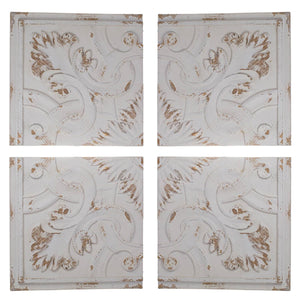 Set of 4 Whitewashed Arabesque Carved Wall Art