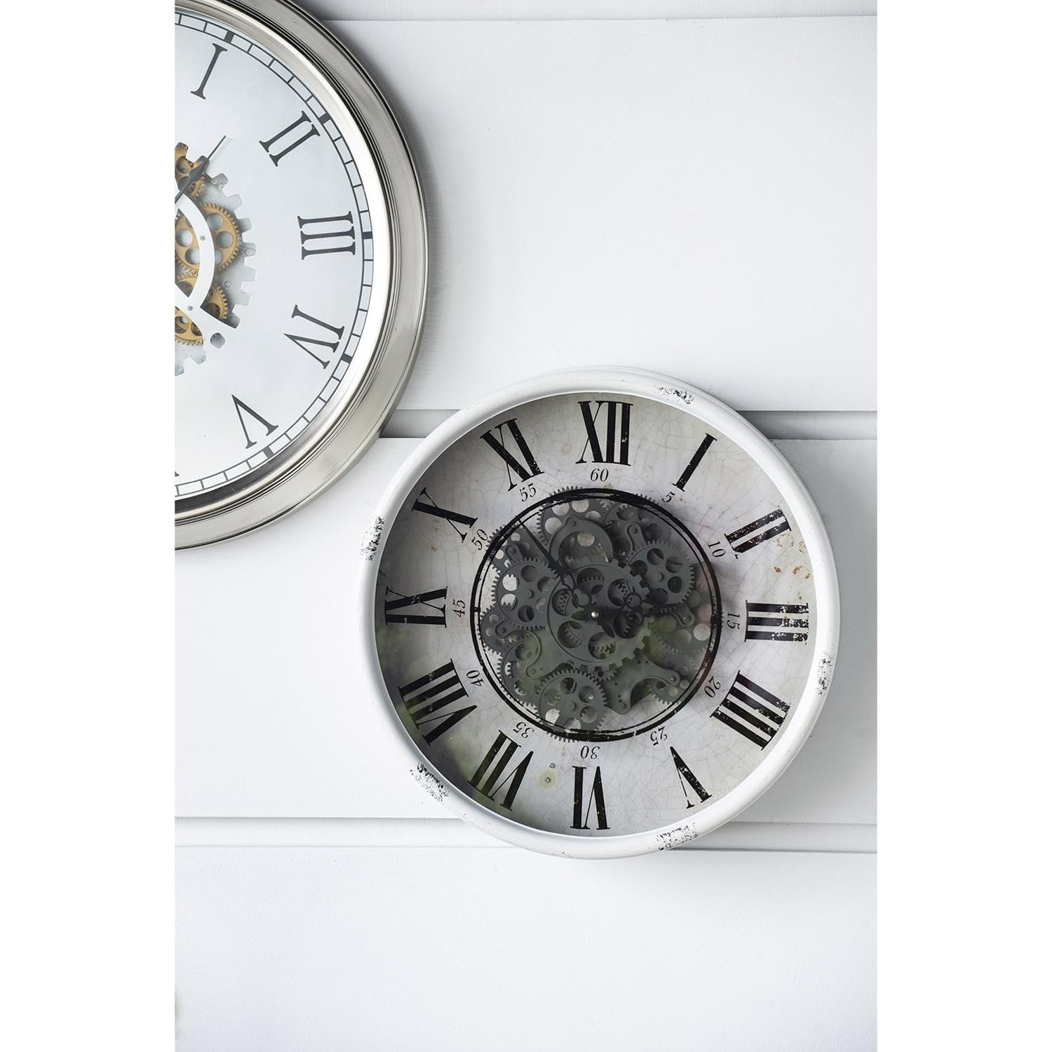 Rustic White Industrial Gear Vintage Wall Clock