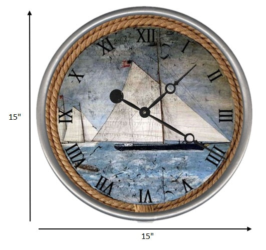 15" Vintage Nautical Sailboats Wall Clock