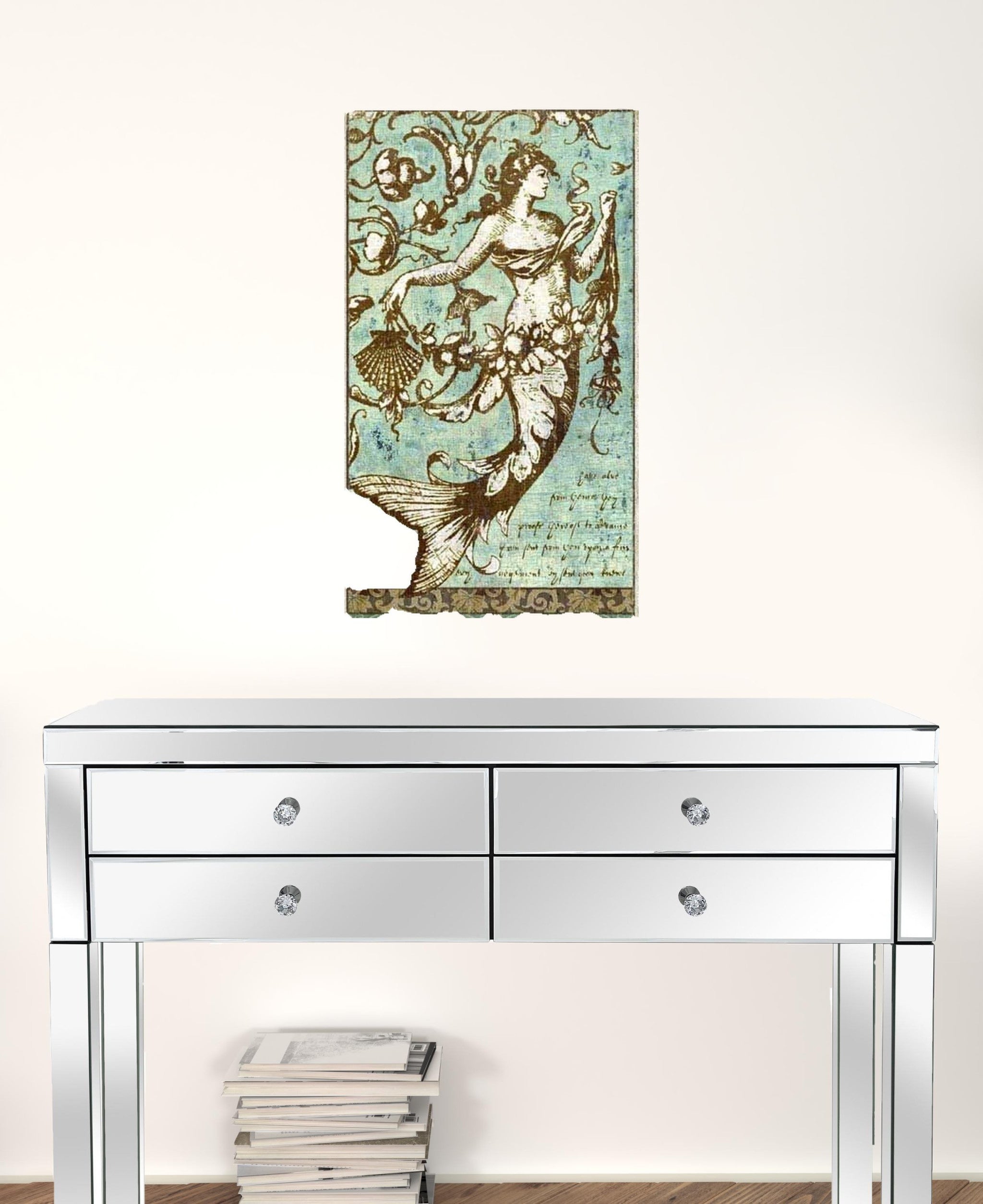 Aqua Blue Distressed Driftwood Mermaid Wall Art