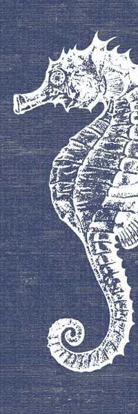 質樸的靛藍和白色航海海馬牆藝術