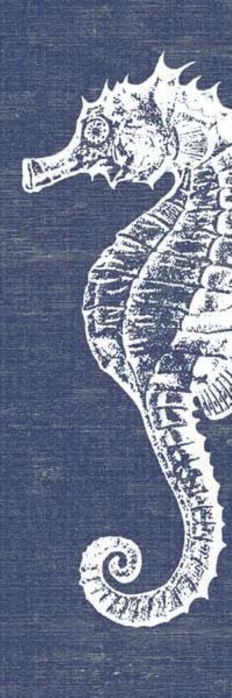 質樸的靛藍和白色航海海馬牆藝術