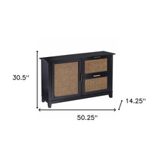 Black and Cane Bamboo Accent Storage Cabinet