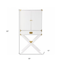 Campaign White and Gold Tall Bar Cabinet