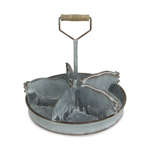 Rustic Metal 5 Slot Tray with Pig Dividers