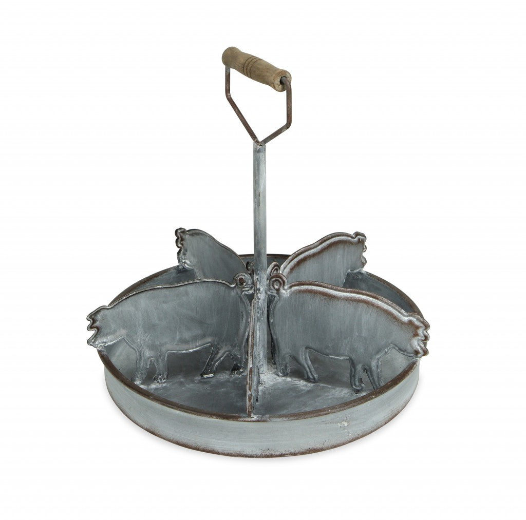 Rustic Metal 5 Slot Tray with Pig Dividers