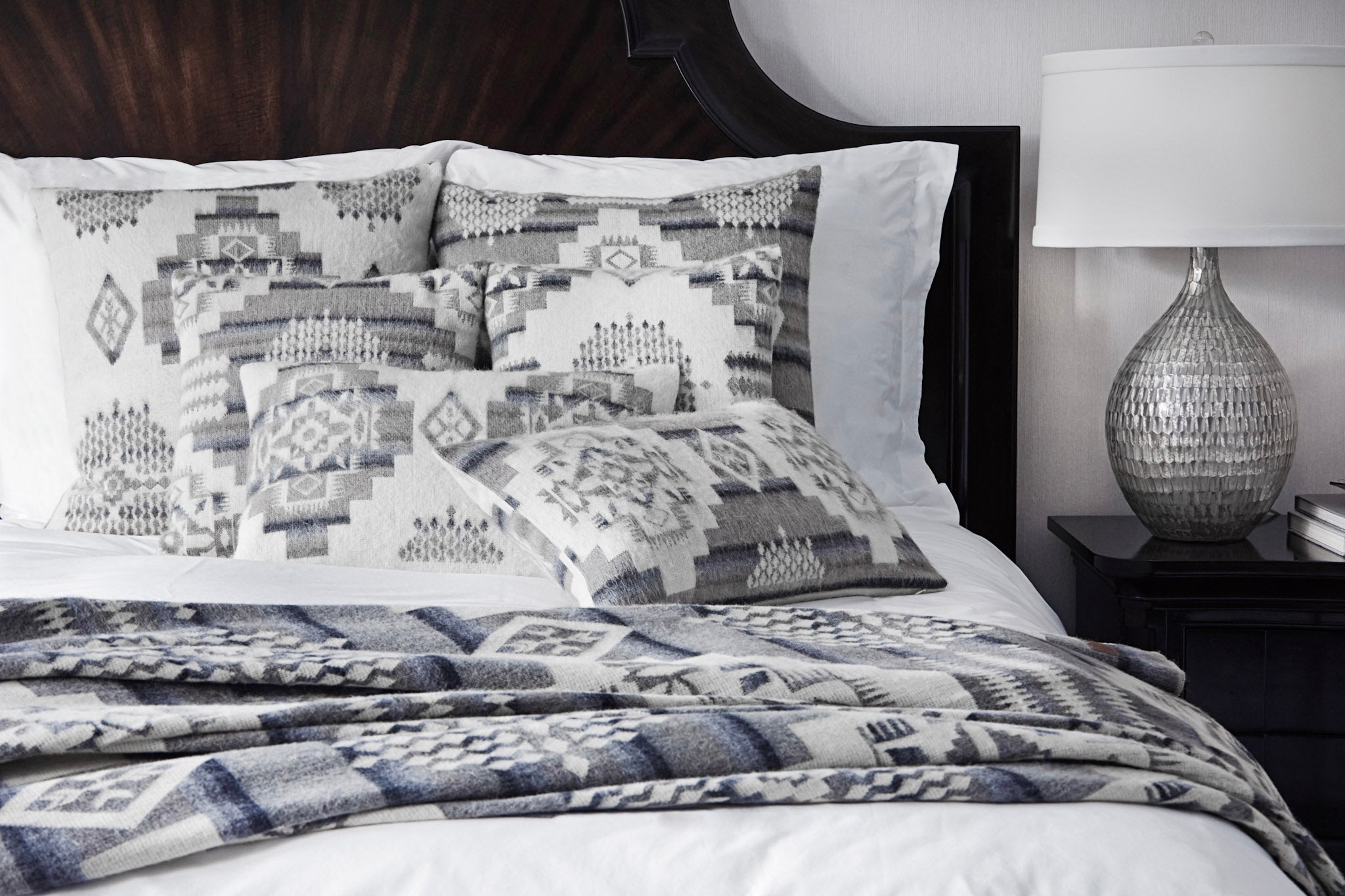 Ultra Soft Light Gray Southwest Handmade Pillow Cover - 16"