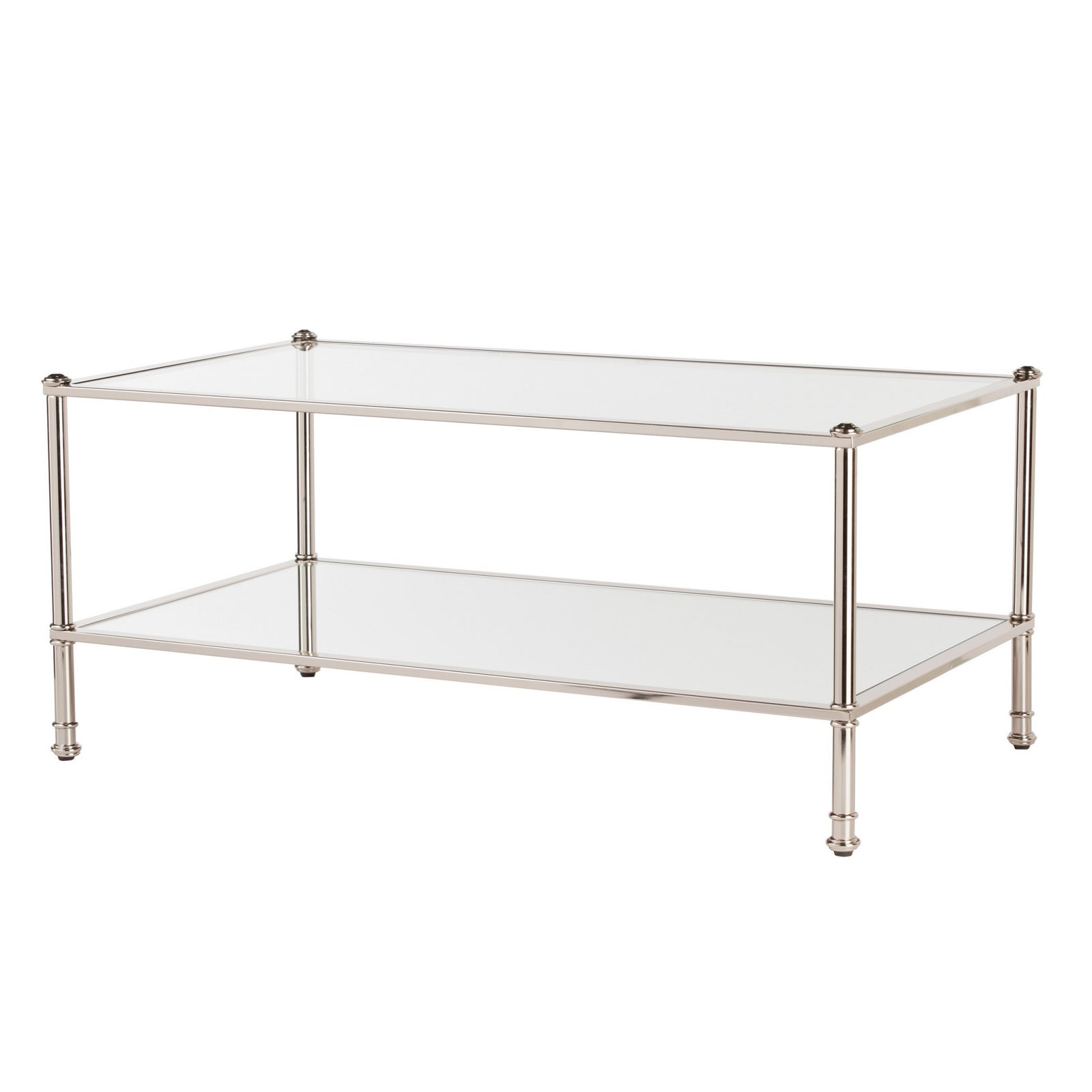 43" Silver Mirrored And Metal Rectangular Mirrored Coffee Table
