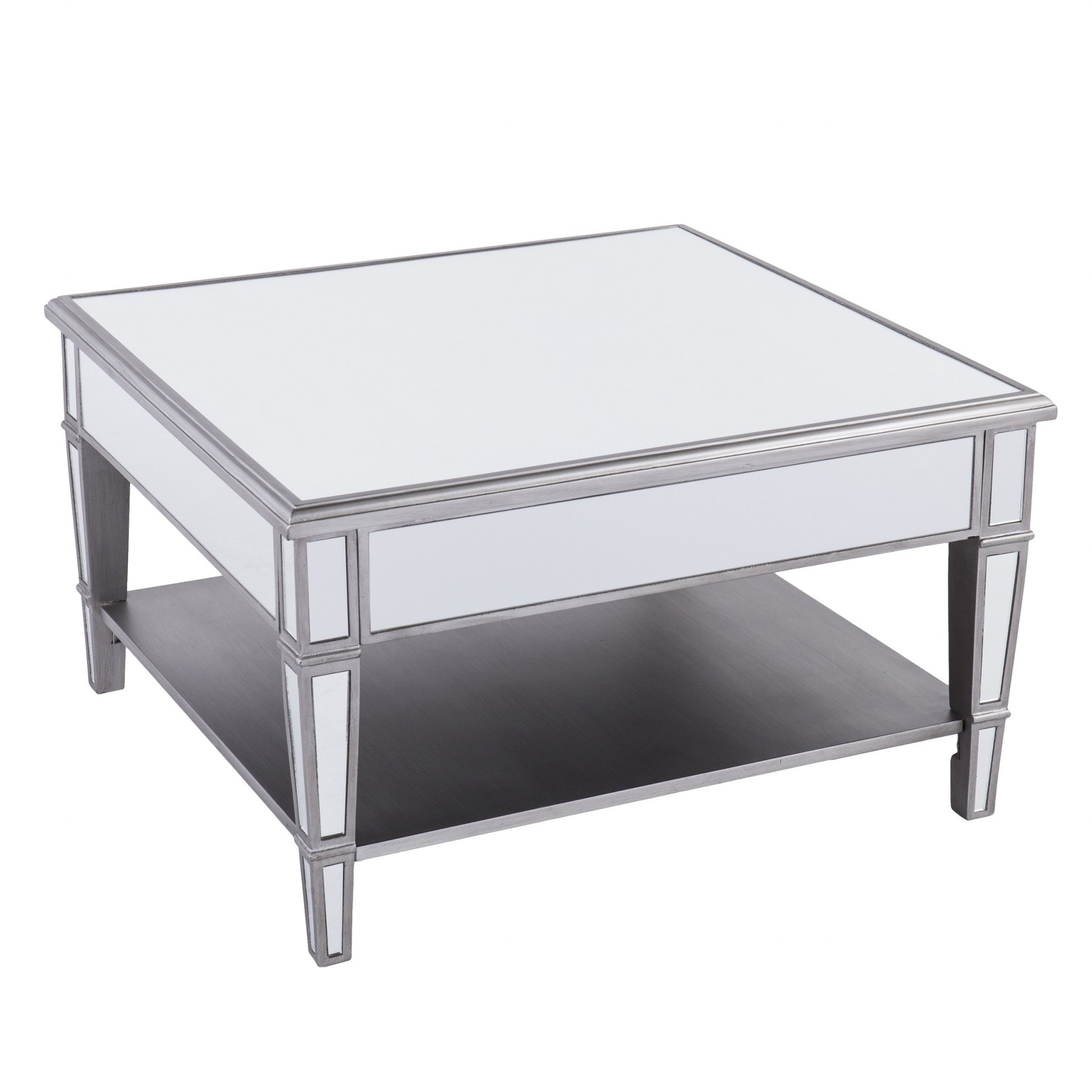 Silver Mirrored Glass Square Coffee Table 29"