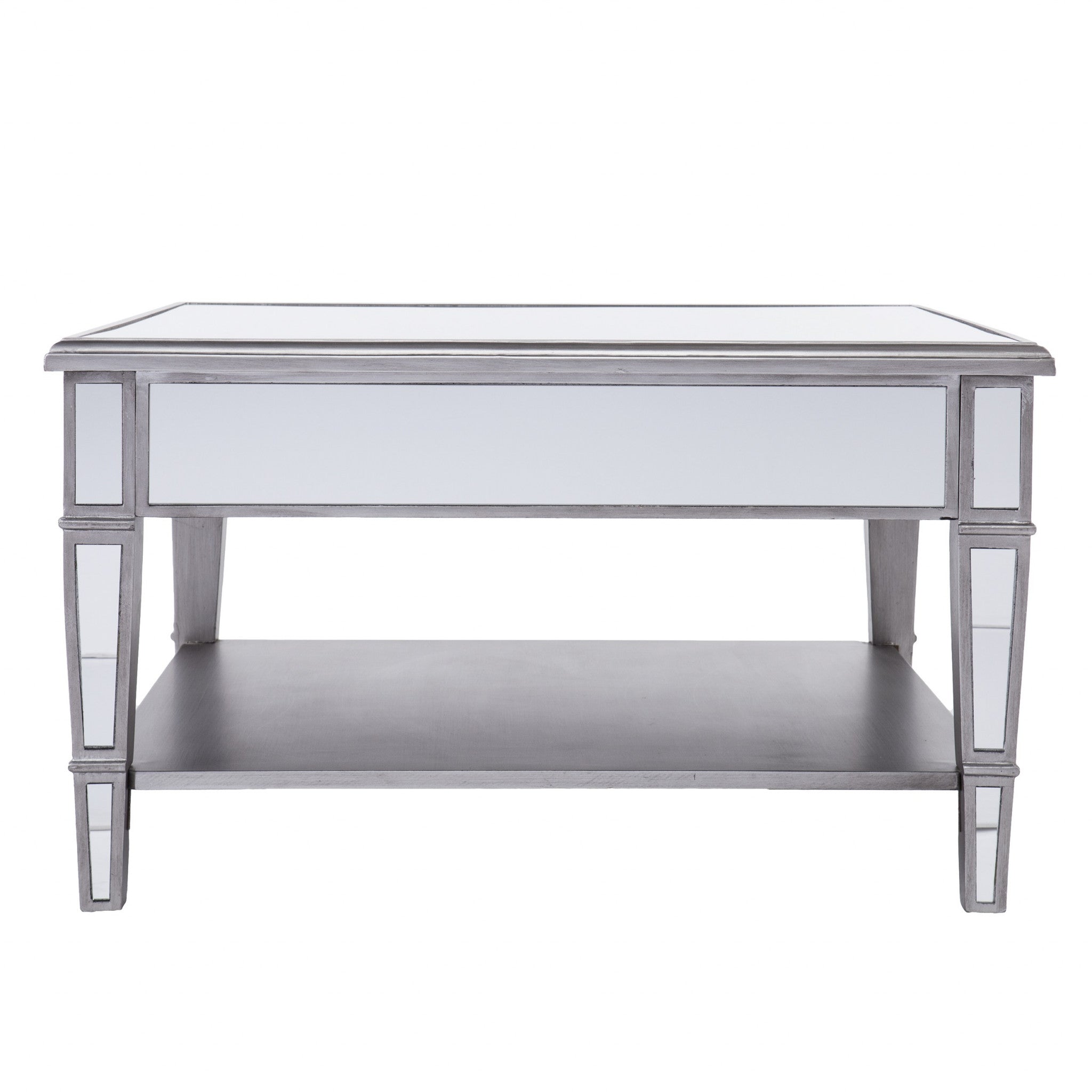 Silver Mirrored Glass Square Coffee Table 29"