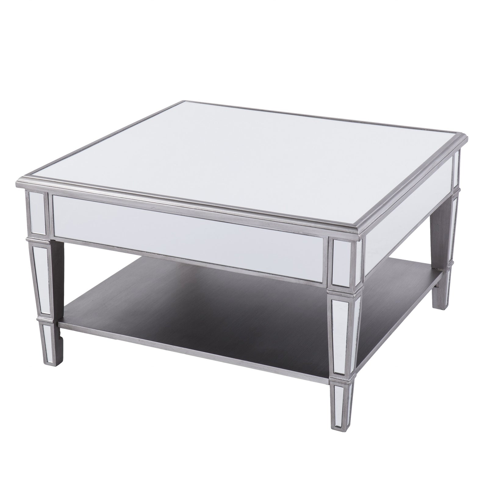Silver Mirrored Glass Square Coffee Table 29"