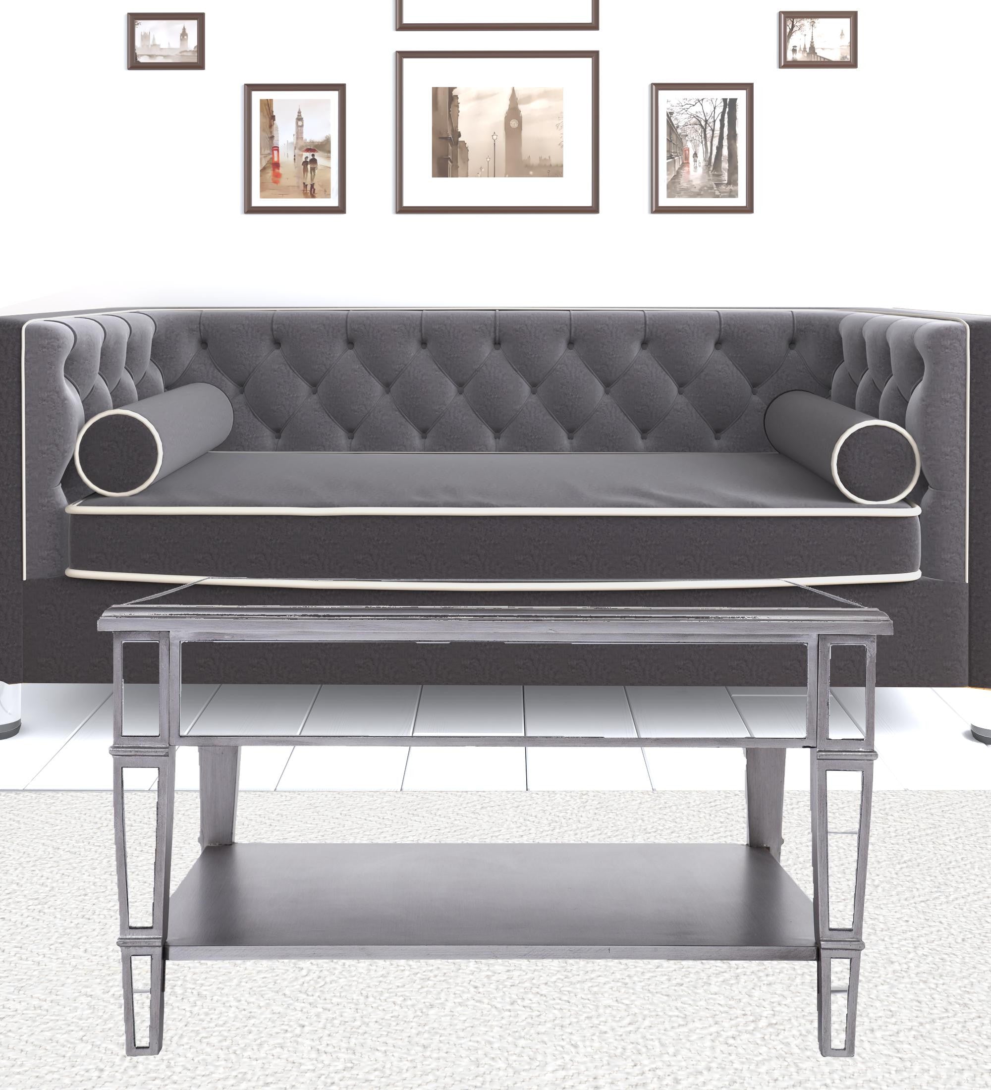 Silver Mirrored Glass Square Coffee Table 29"