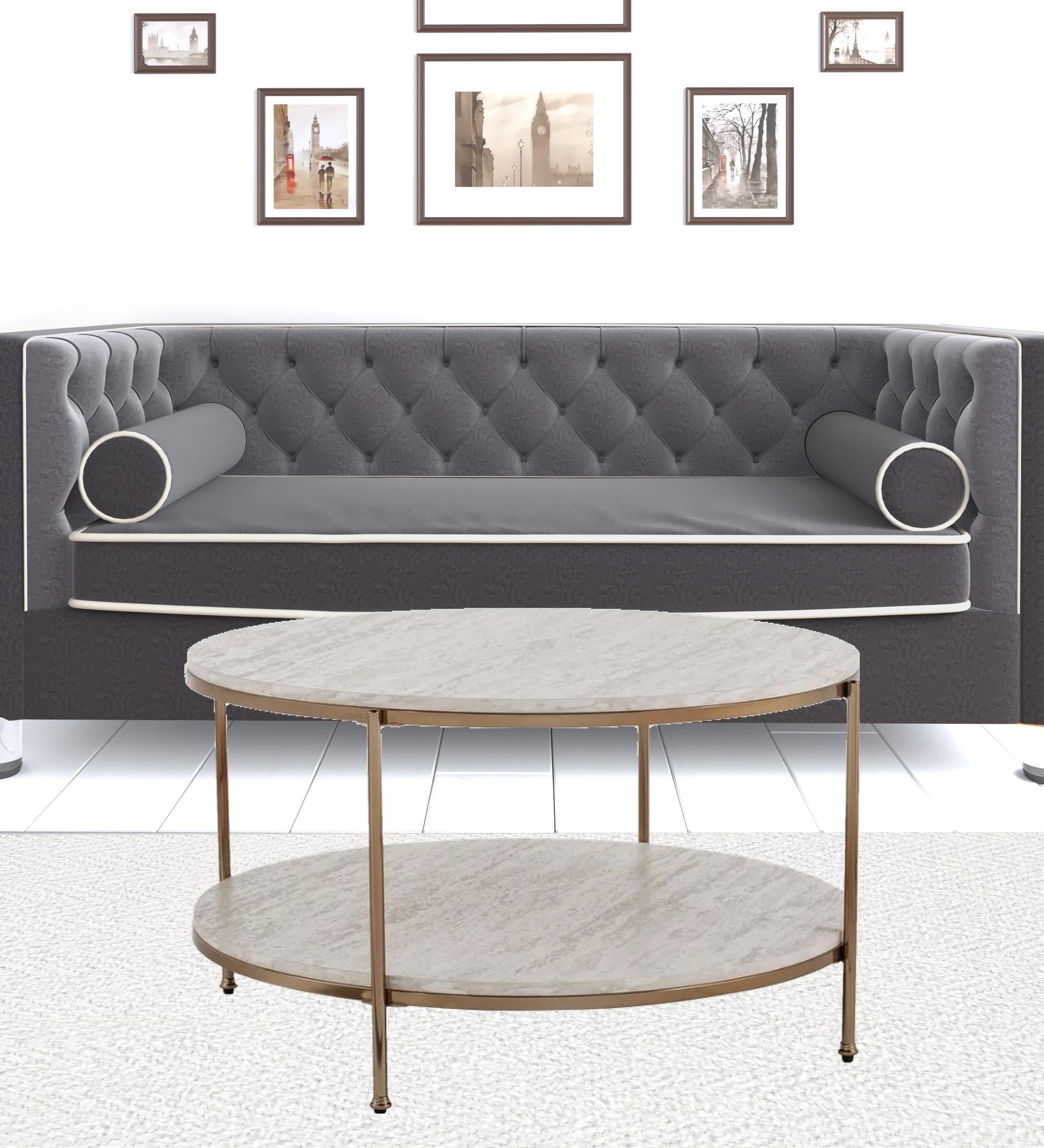 White Solid Manufactured Wood And Metal Square Coffee Table 33"