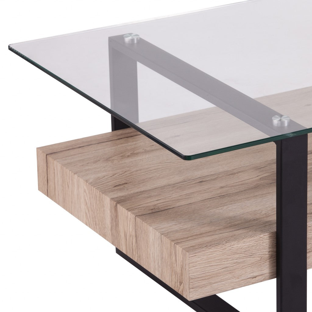 Natural And Natural Brown Glass And Metal Rectangular Coffee Table 42"