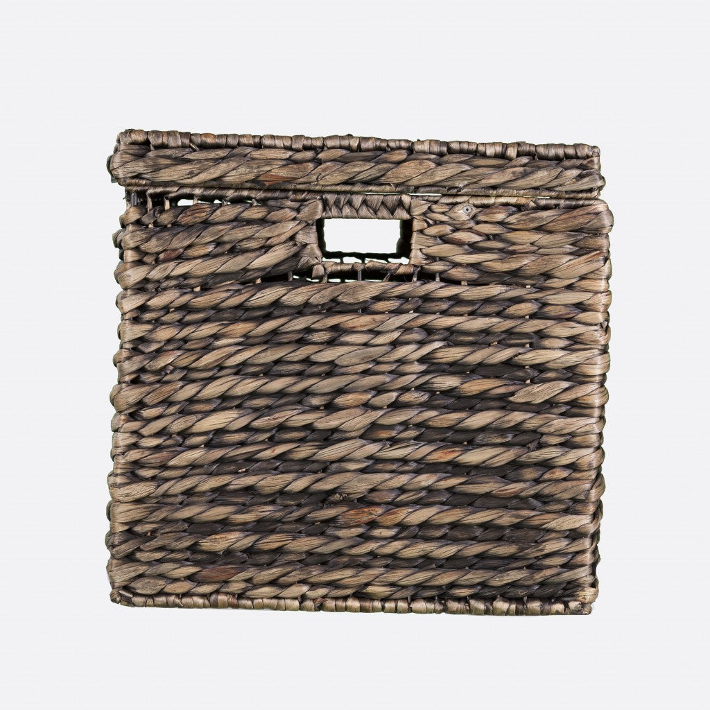 Mesa de centro cuadrada de mimbre y metal con parte superior elevable de ratán marrón de 33"