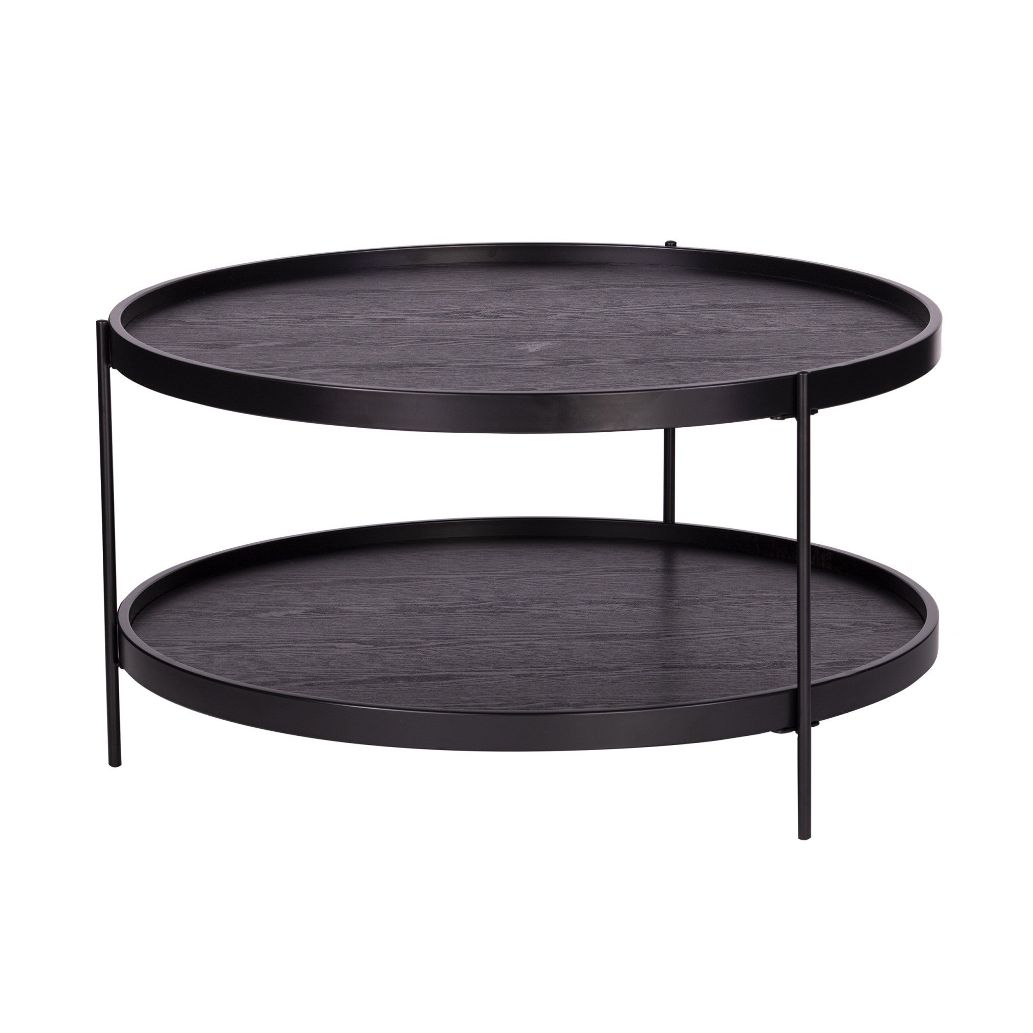 Black Wood And Metal Round Coffee Table 33"