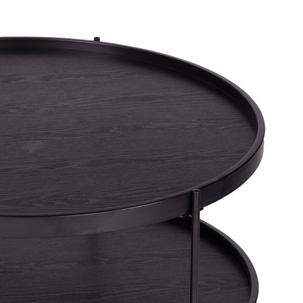 Black Wood And Metal Round Coffee Table 33"
