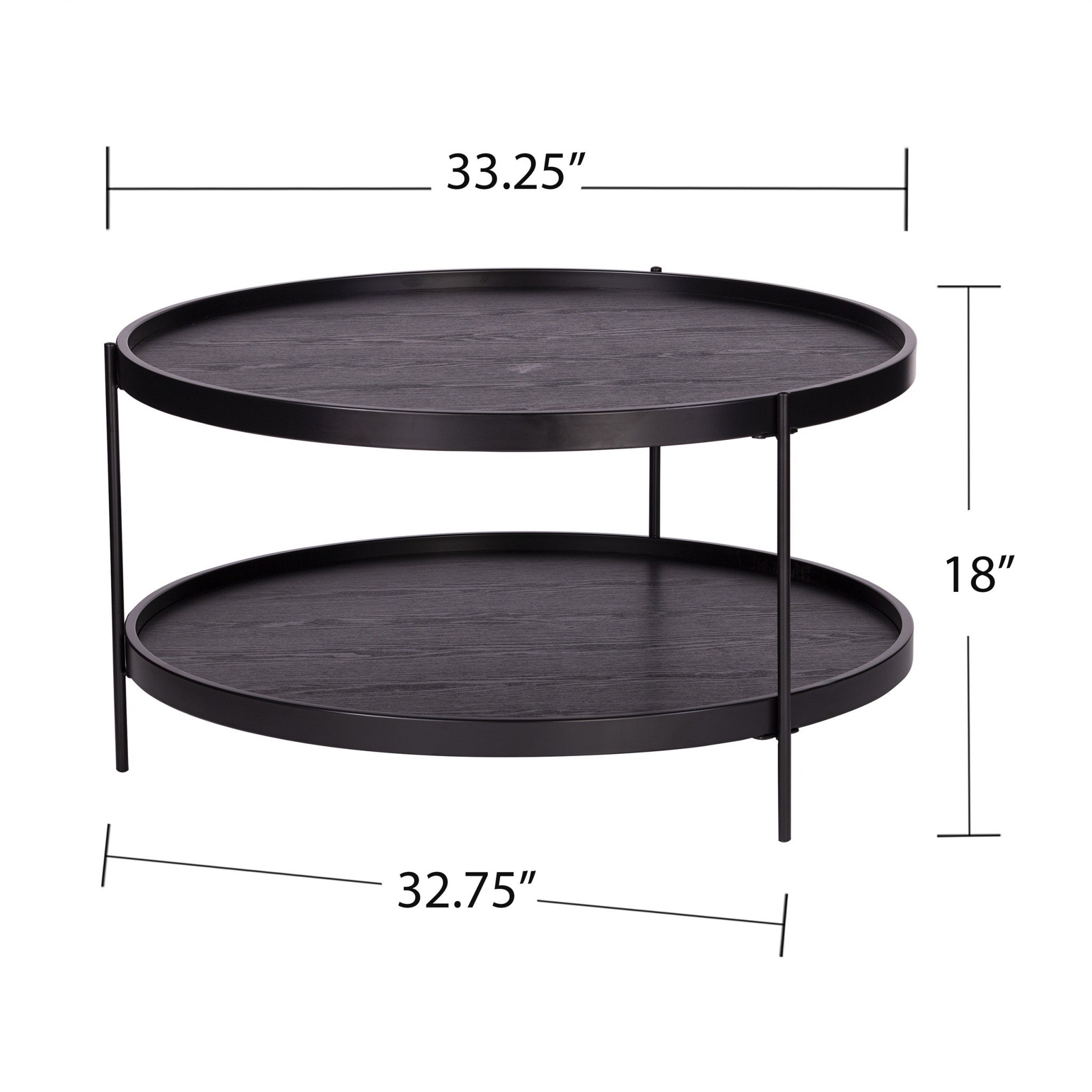 Black Wood And Metal Round Coffee Table 33"