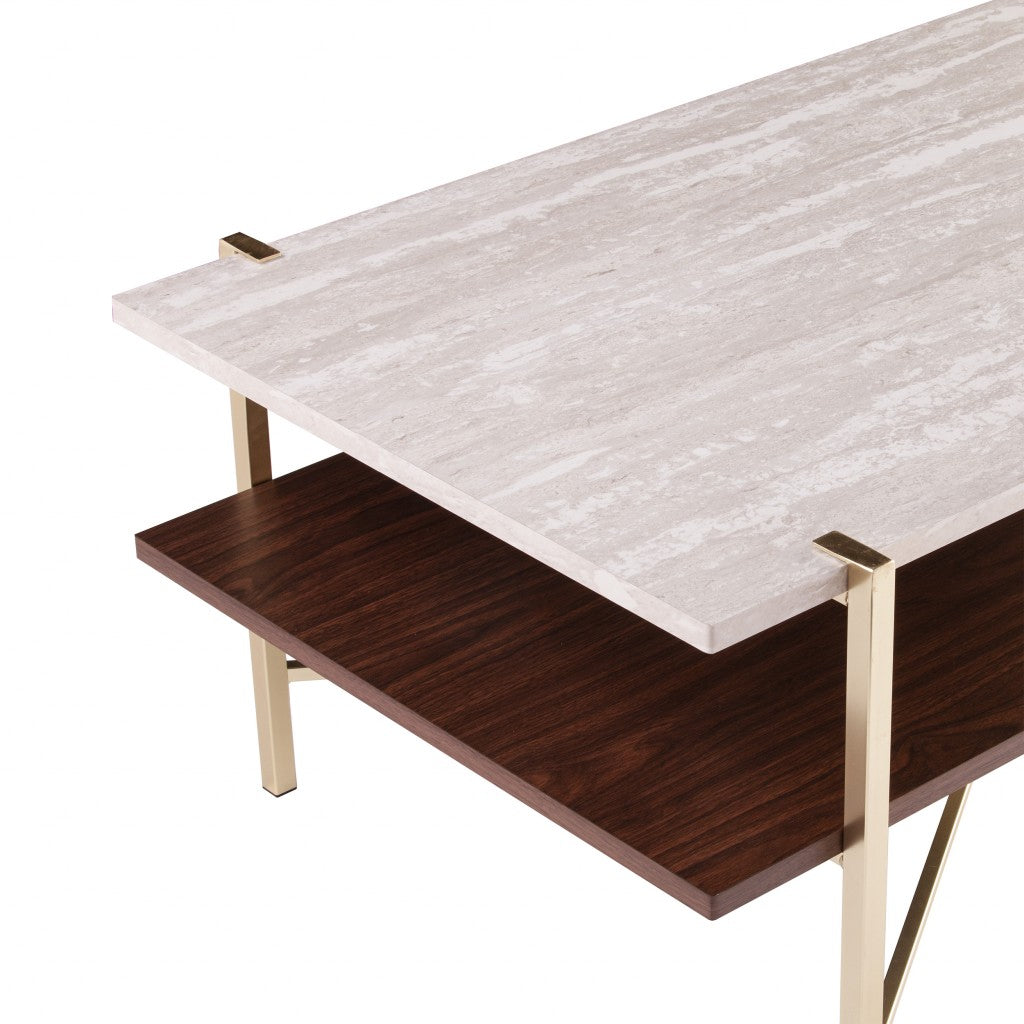 Mesa de Centro Rectangular de Madera y Metal Fabricada en Latón de 47"