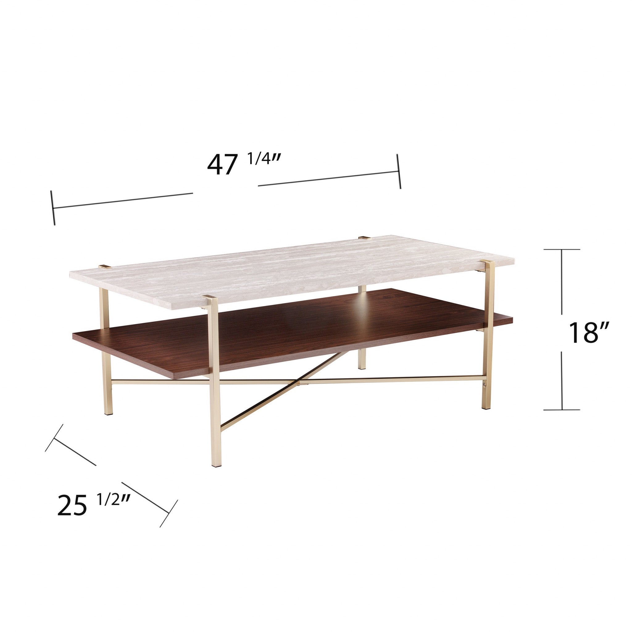 Mesa de Centro Rectangular de Madera y Metal Fabricada en Latón de 47"