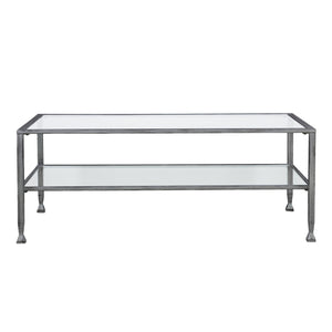Mesa de centro rectangular de vidrio y metal plateado de 48"
