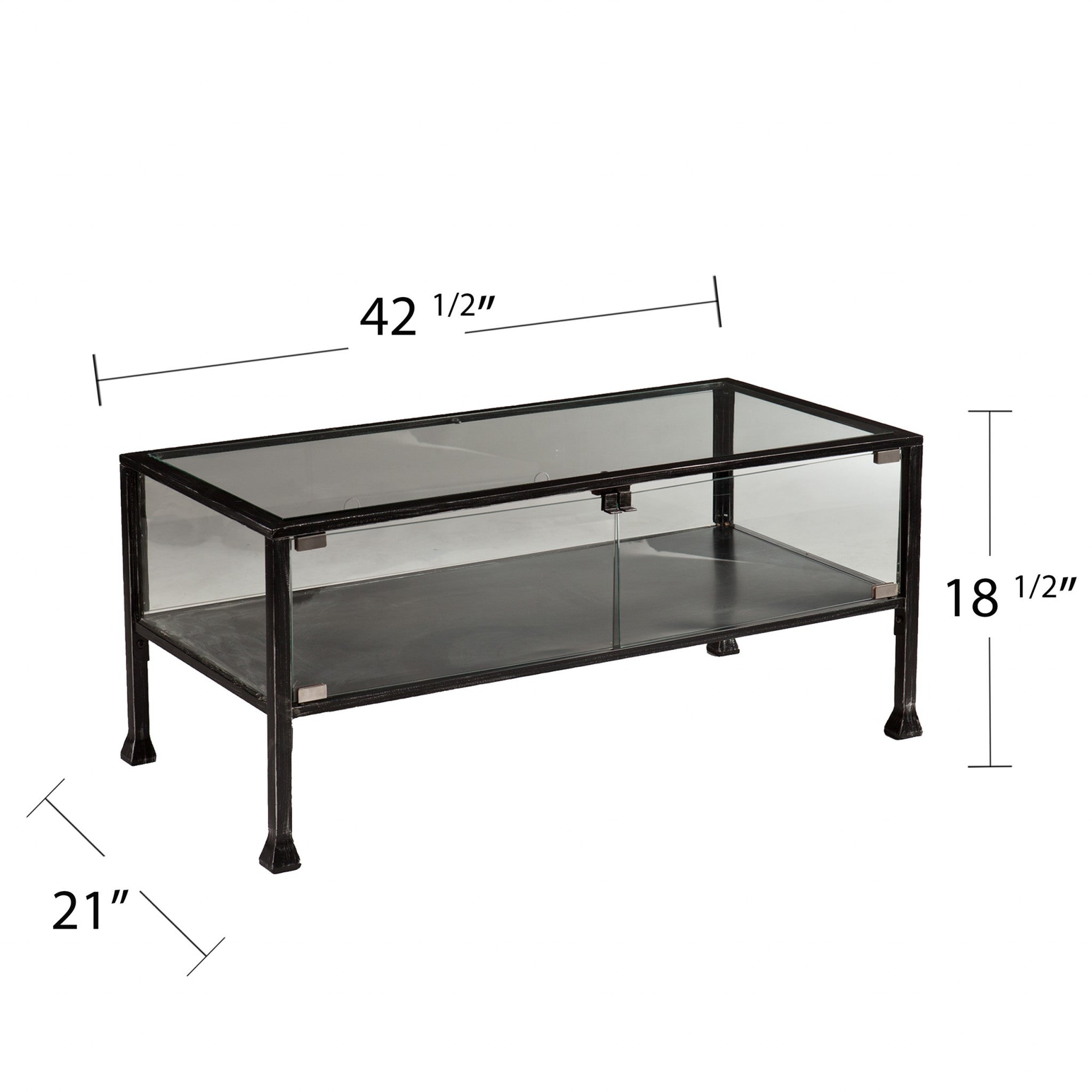 43" Black Glass And Metal Rectangular Coffee Table