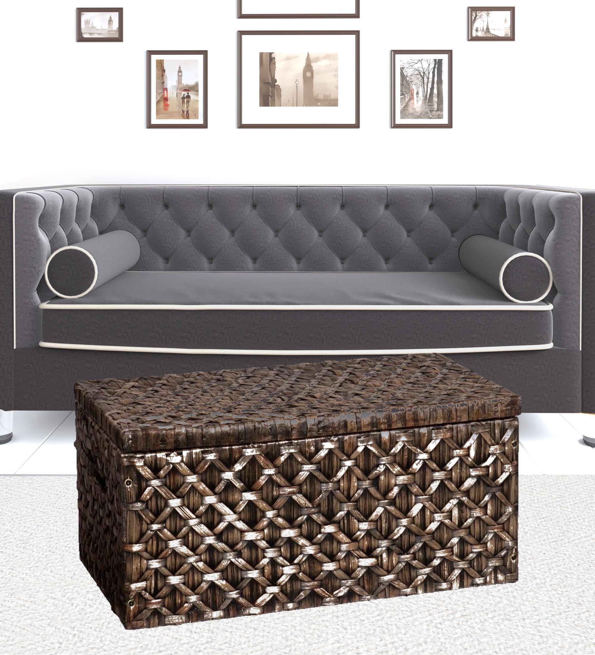 38" Brown Manufactured Wood And Metal Rectangular Coffee Table