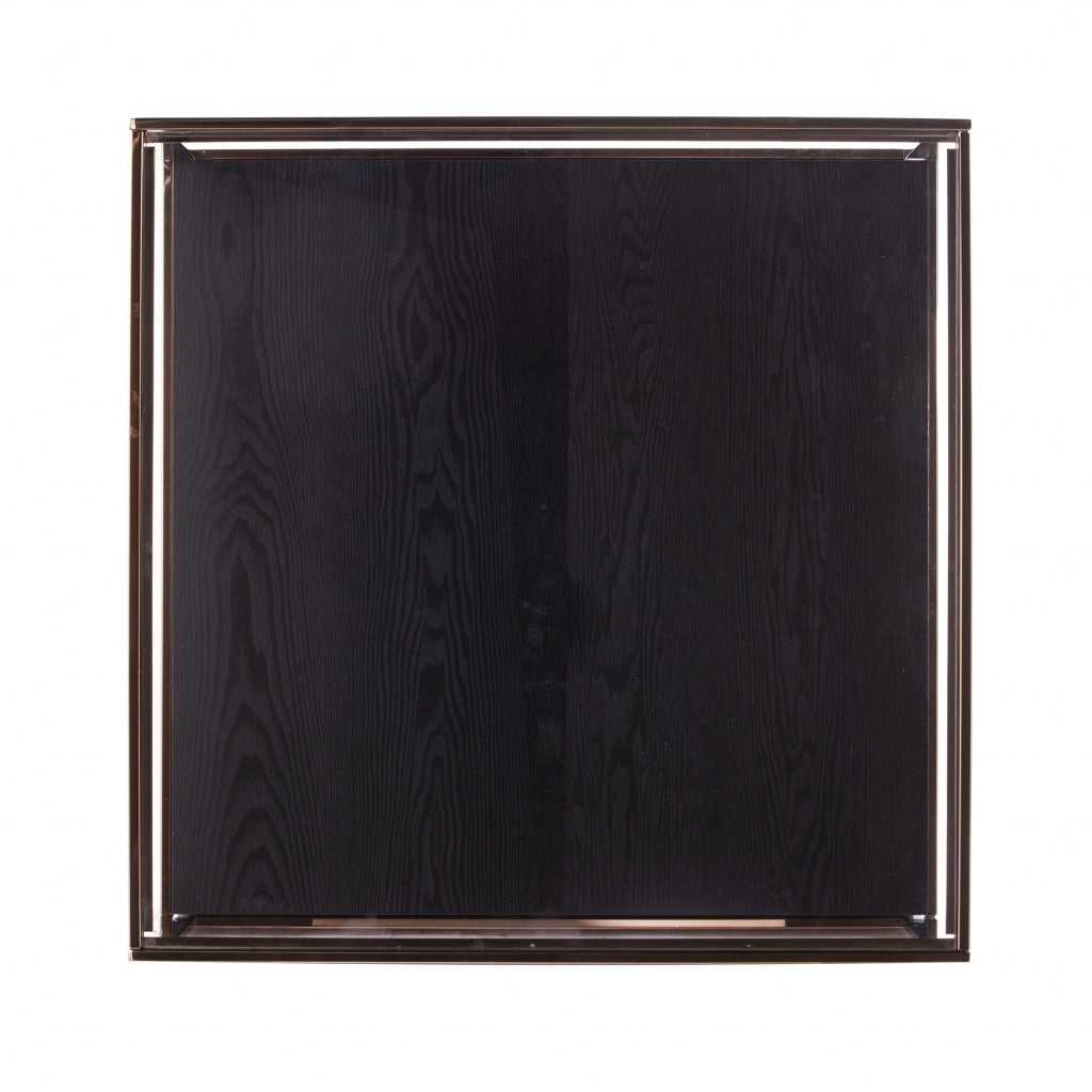 Champagne Glass And Solid Wood Square Coffee Table 33"