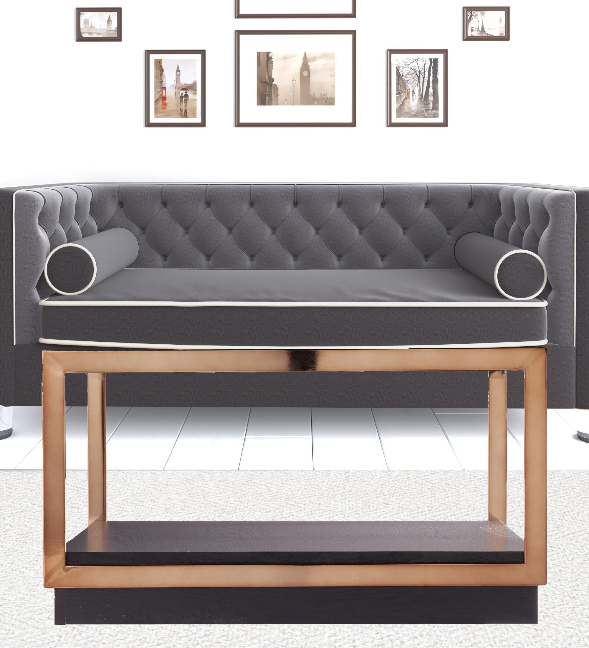 Champagne Glass And Solid Wood Square Coffee Table 33"