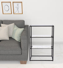 Mesa auxiliar rectangular de mármol y vidrio negro de 24