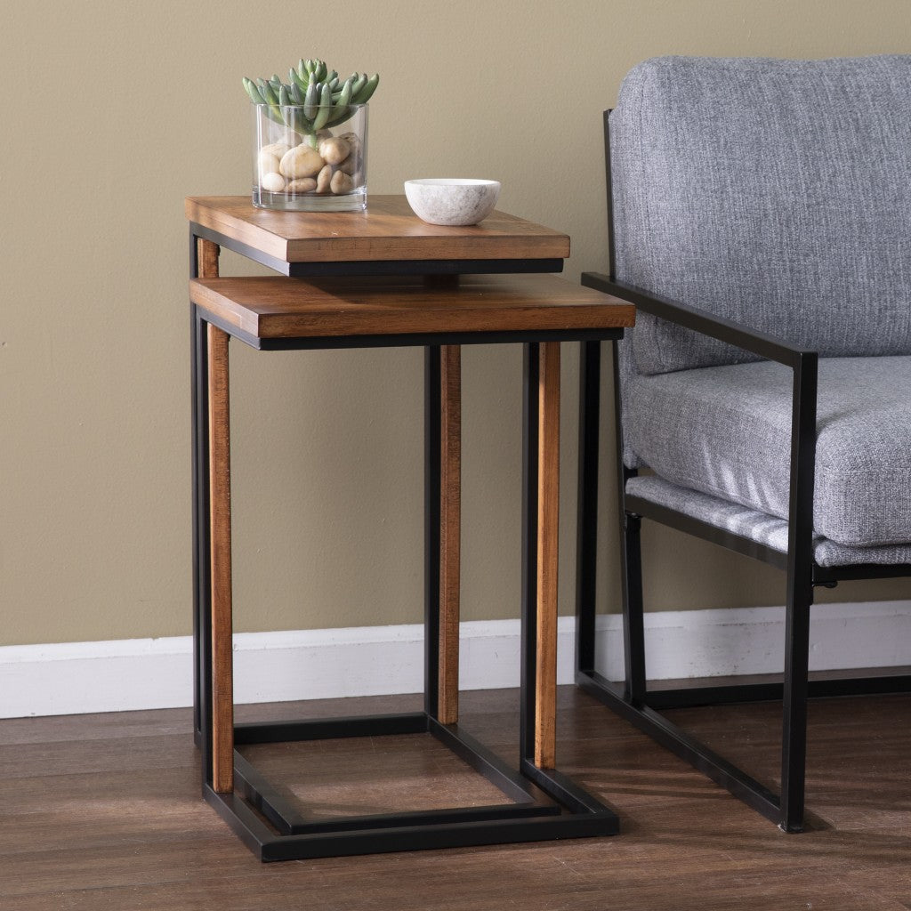 Brown Solid Wood Rectangular Nested End Tables Set Of Two 25"