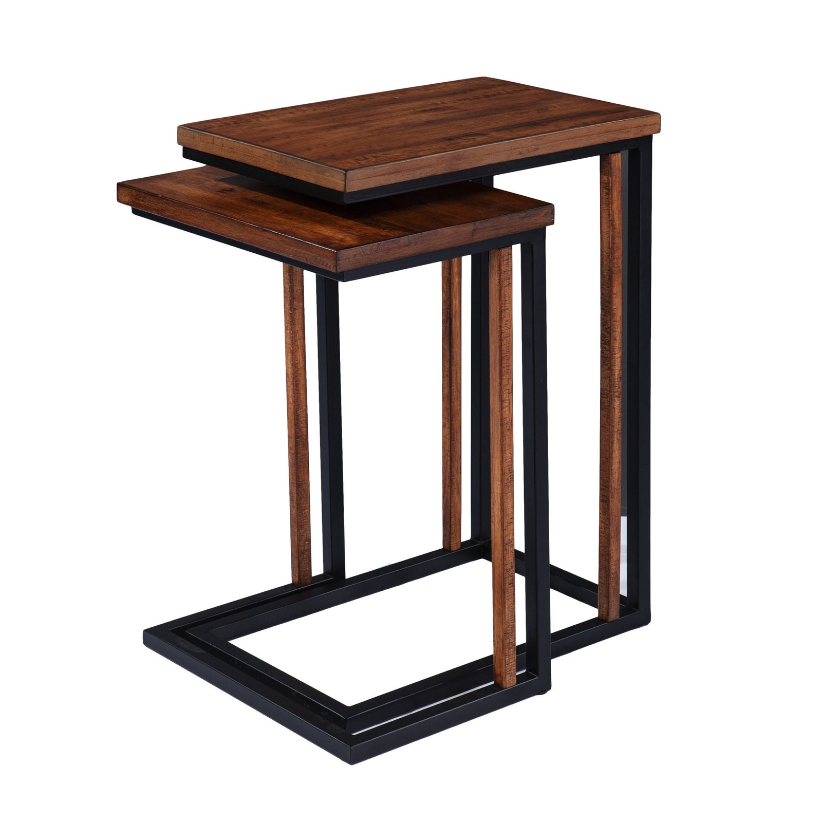 Brown Solid Wood Rectangular Nested End Tables Set Of Two 25"