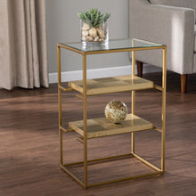 Brass Glass And Iron Rectangular End Table With Two Shelves 24