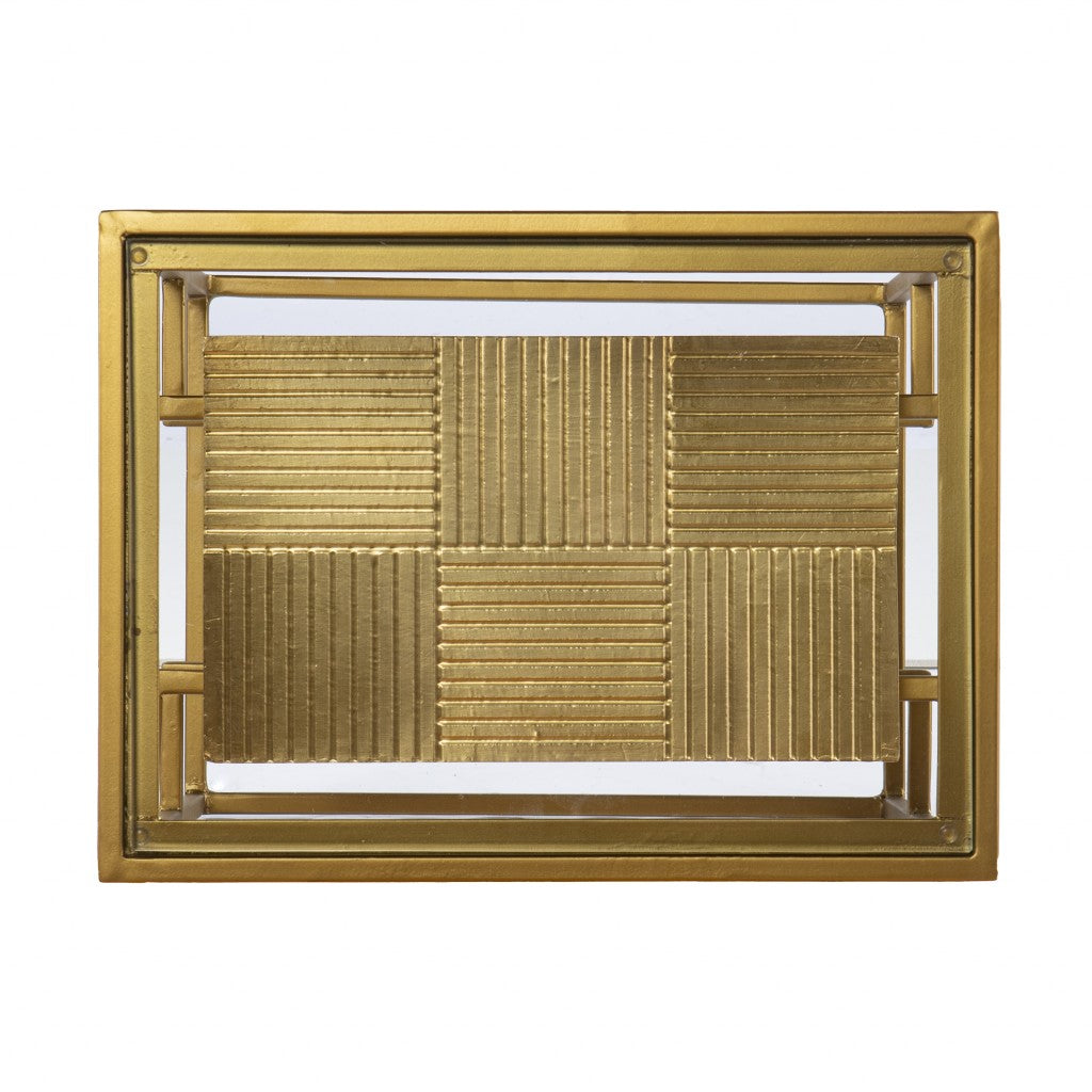 Brass Glass And Iron Rectangular End Table With Two Shelves 24"