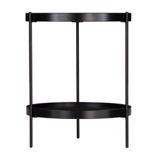Black Wood And Iron Round End Table With Shelf 24