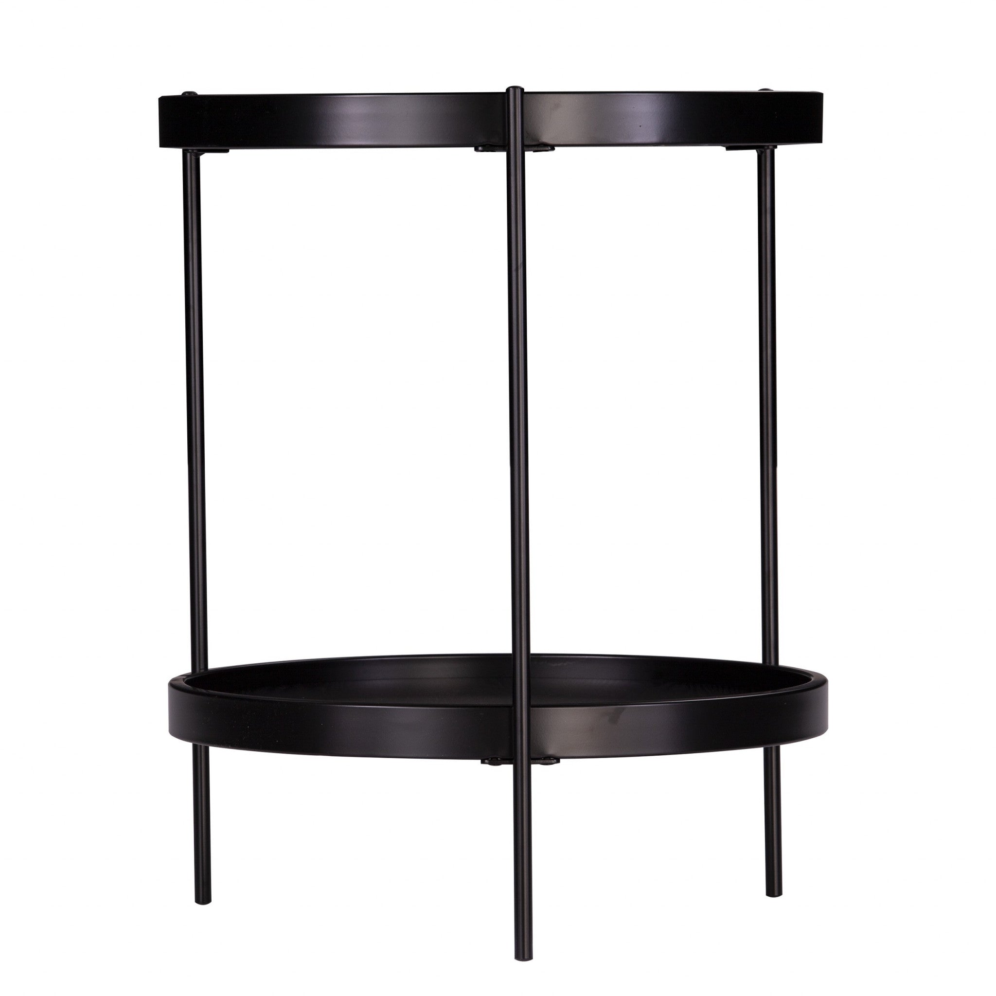 Black Wood And Iron Round End Table With Shelf 24"