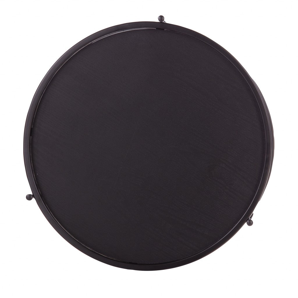 Black Wood And Iron Round End Table With Shelf 24"