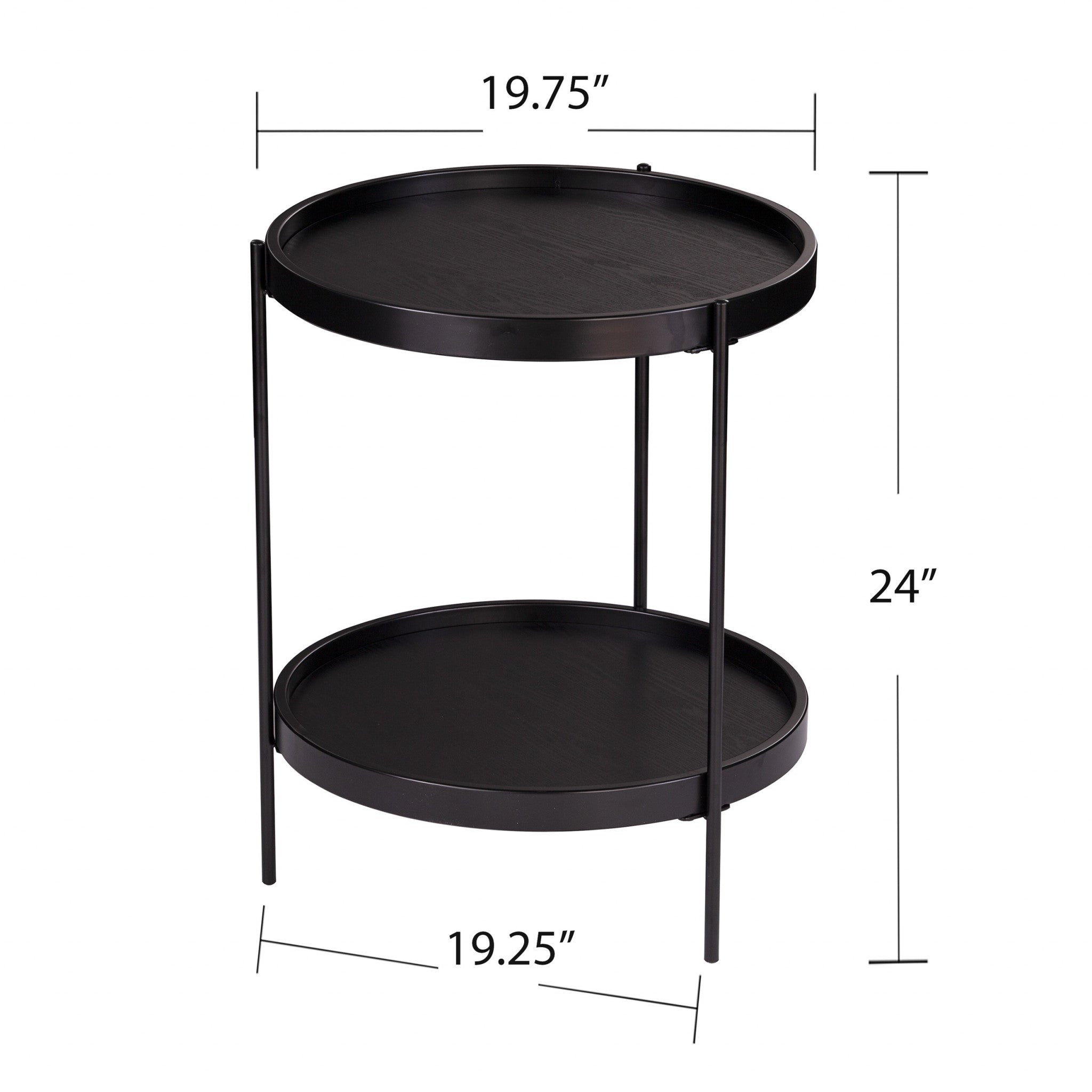 Black Wood And Iron Round End Table With Shelf 24"