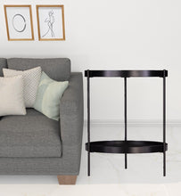 Black Wood And Iron Round End Table With Shelf 24