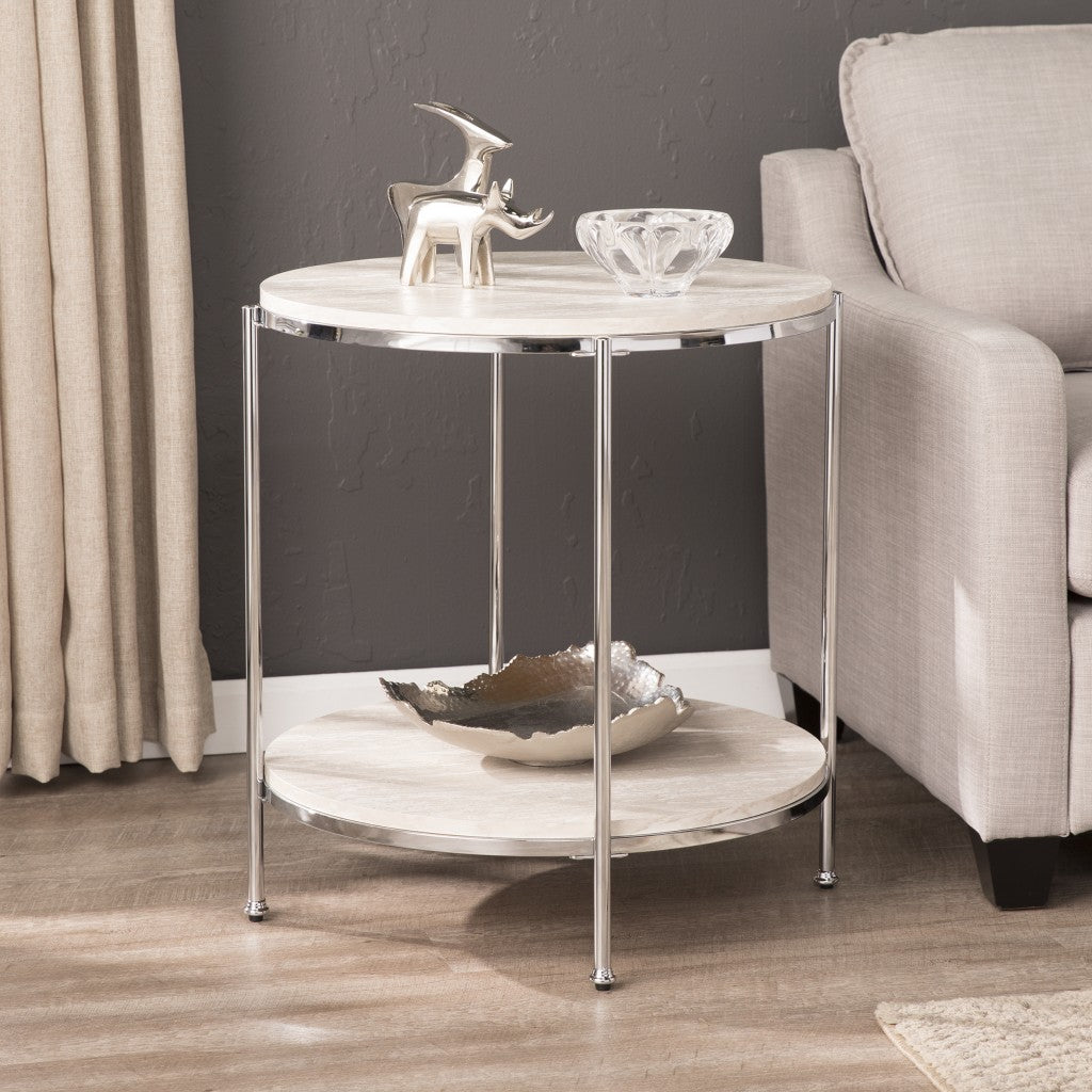 Chrome Wood And Iron Rectangular End Table With Shelf 24"