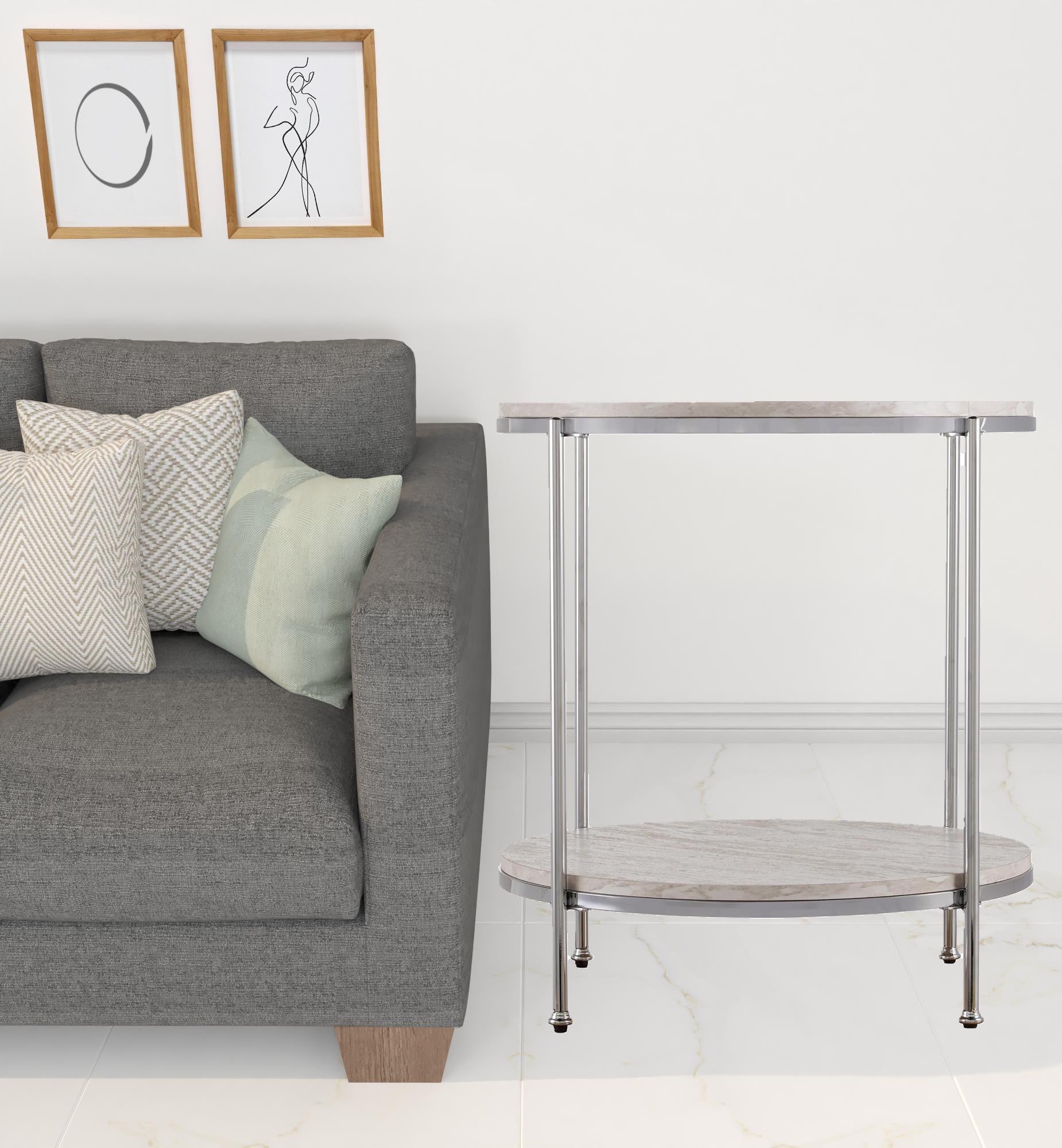 Chrome Wood And Iron Rectangular End Table With Shelf 24"