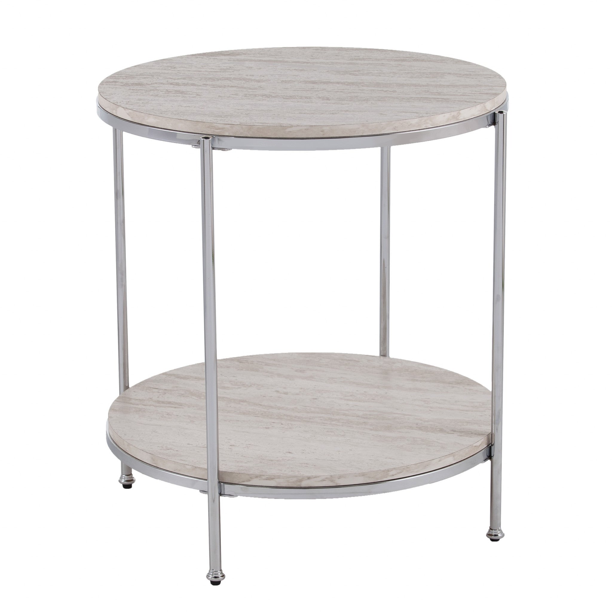Chrome Wood And Iron Rectangular End Table With Shelf 24"