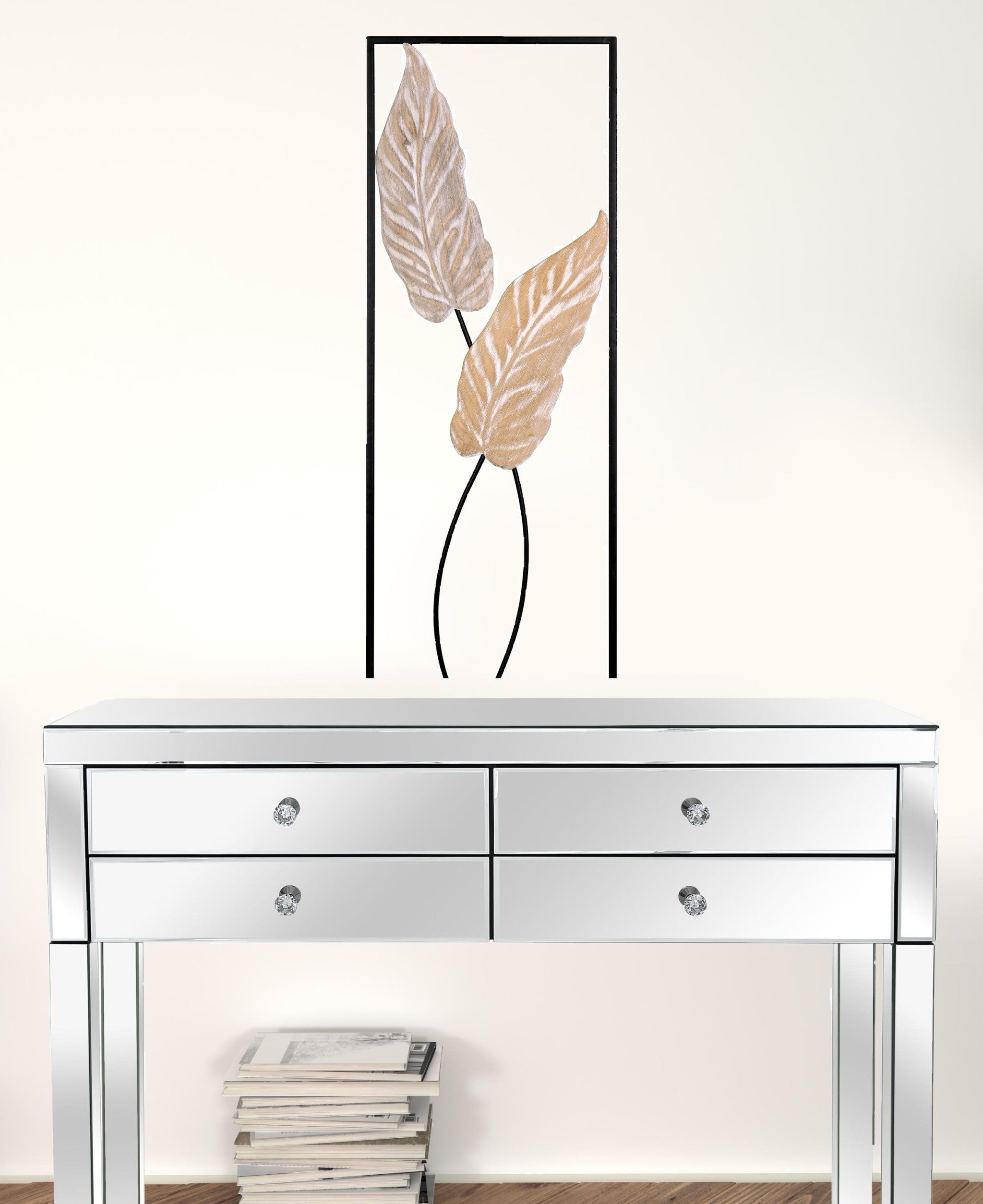 Arte de pared de dos piezas de hojas y ramas de metal