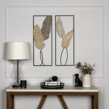 Arte de pared de dos piezas de hojas y ramas de metal