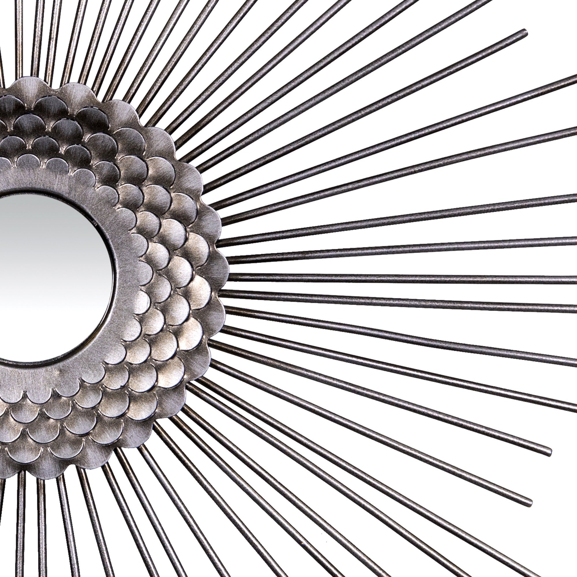 Set of Three Silver Metal Sunburst Round Wall Mirrors