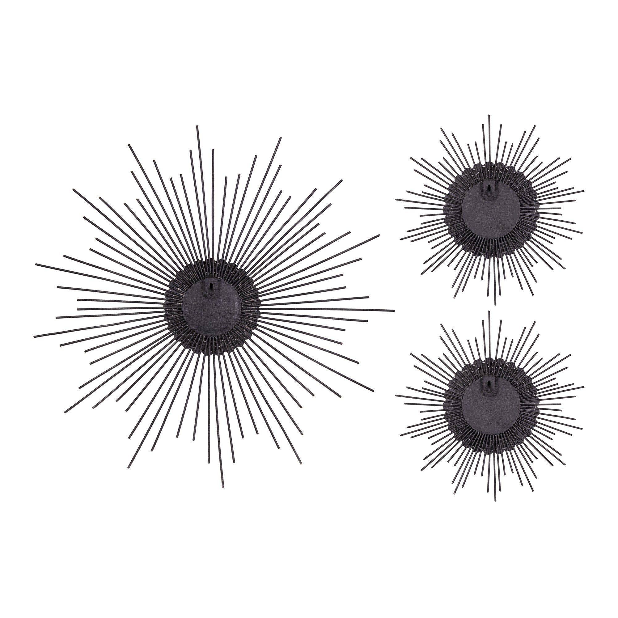 Set of Three Silver Metal Sunburst Round Wall Mirrors