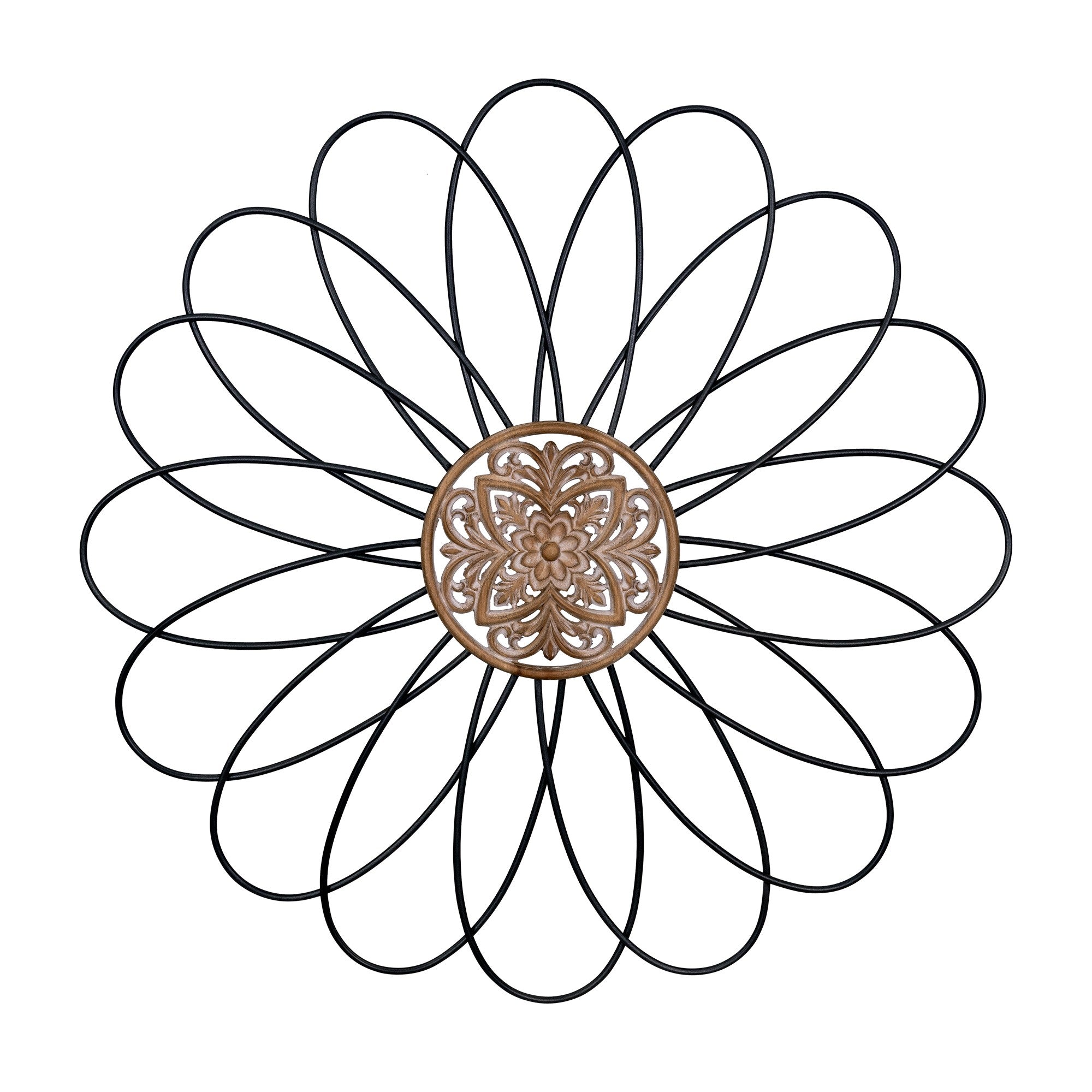 Carved Wood and Metal Flower Wall Décor