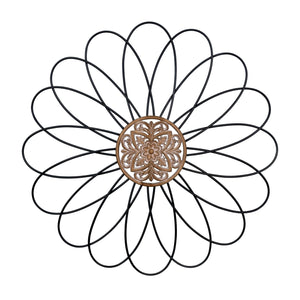 Carved Wood and Metal Flower Wall Décor