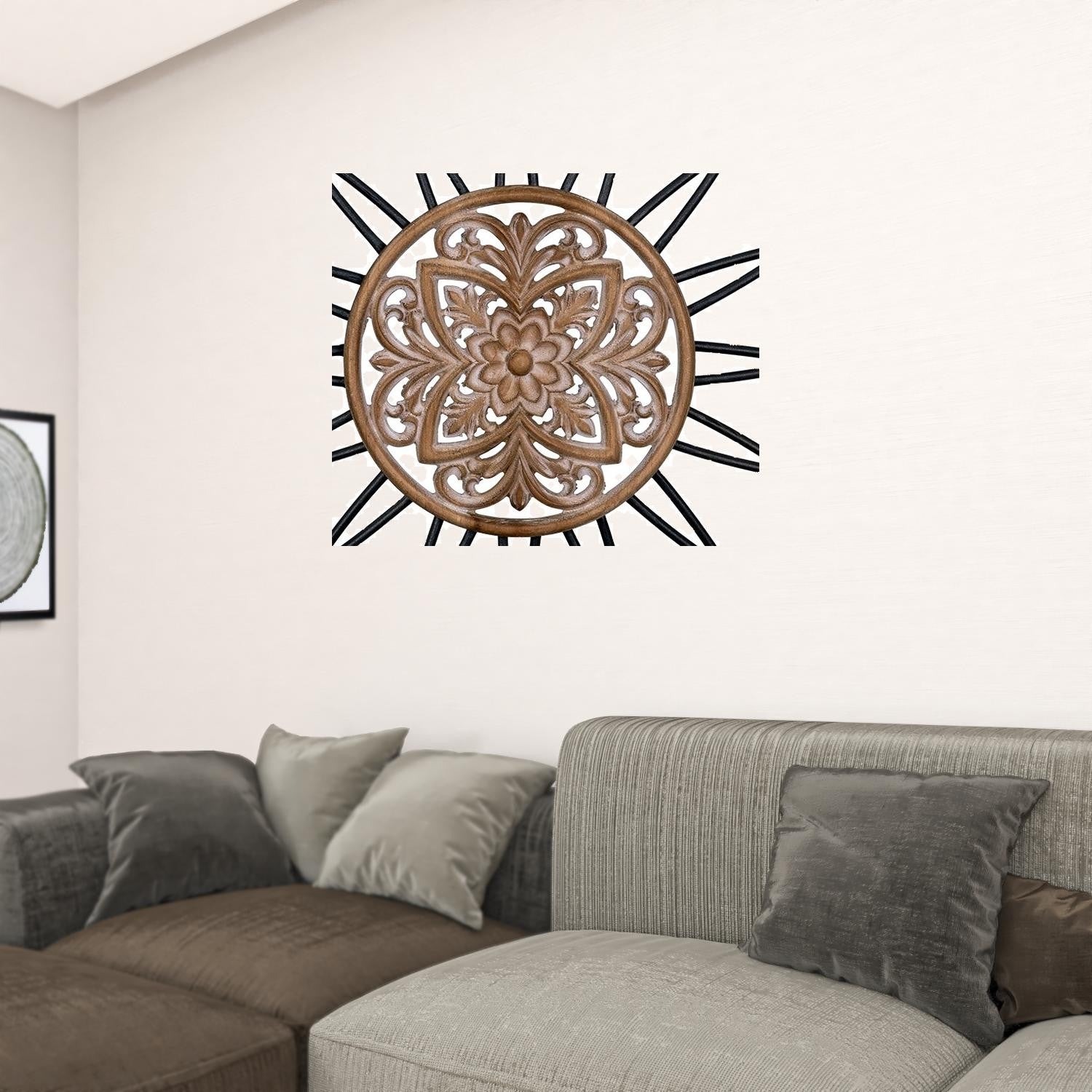 Carved Wood and Metal Flower Wall Décor